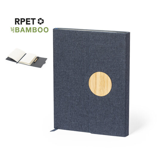 Atlokāms piezīmju bloks ar personalizāciju – RPET audums un bambusa detaļa